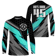 Load image into Gallery viewer, Turquoise Custom Motocross Jersey UPF30+ Work Less Ride More Dirt Bike Racing Shirt Kid Adult NMS1443
