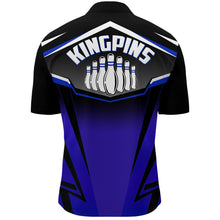 Load image into Gallery viewer, Custom Bowling Shirt for Men, Kingpins Blue Quarter-Zip Bowling Shirt with Name, Men Bowlers Jersey NBZ181