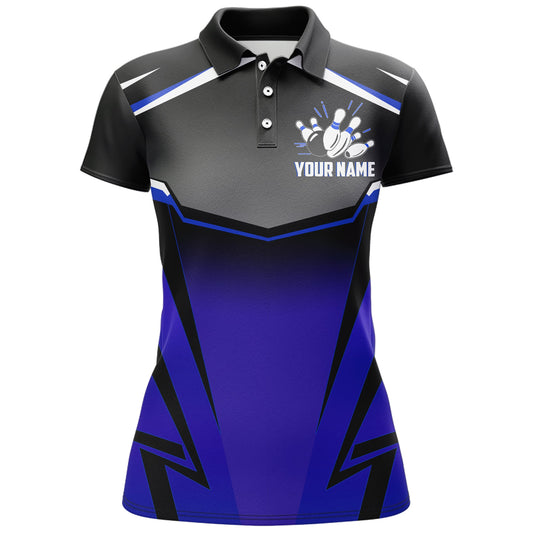 Custom Bowling Shirt for Women Kingpins Blue Polo Bowling Shirt with Name, Ladies Bowling Jersey NBP181
