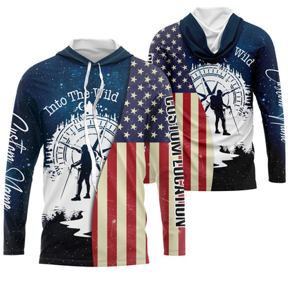 Personalized American Hiking Shirt Into The Wild Compass and Hiker in Forest UV Hiking Shirt for Men SP14