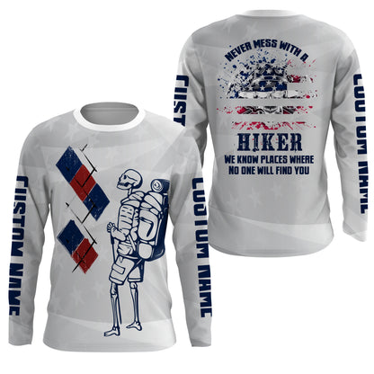 Never Mess with Hiker Personalized Jersey T-Shirt for Men 3D Hiking Long Sleeves Hiker Skull Mountain Shirt UPF30+ SP10