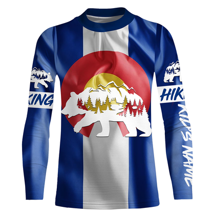 CO Hiking Custom Colorado Flag Bear in Forest Hiker Custom Name Sun Protection UPF30+ Gift for Hikers| SP30