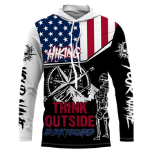Load image into Gallery viewer, Personalized American Flag Shirt Hiker T-shirt Skull Think Outside Hiking TShirt Patriotic Shirt UPF 30+| SP48