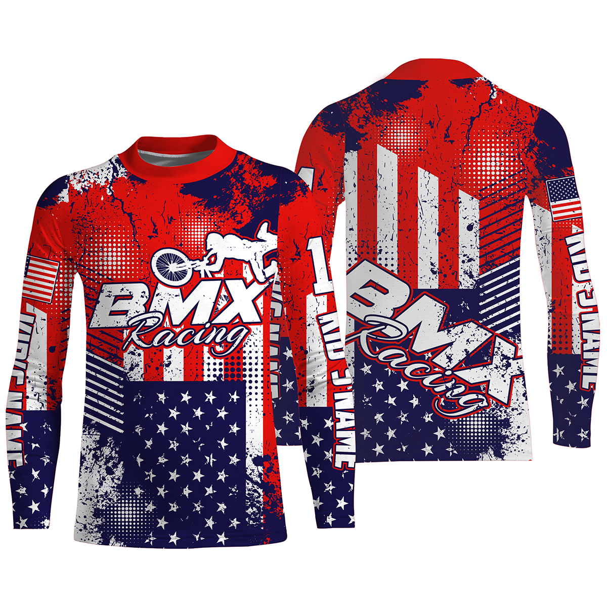 American adult kid BMX jersey Personalized UPF30+ USA cycling gear Patriotic bike shirt| SLC15