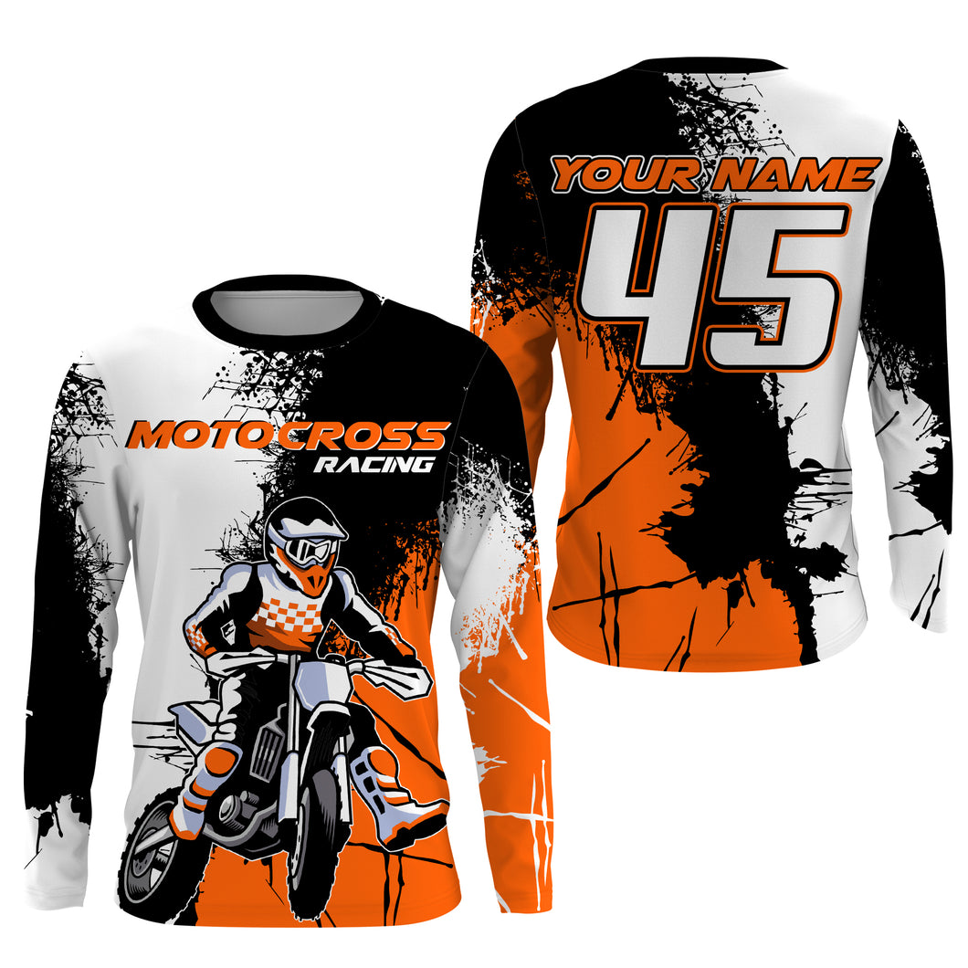 MX Jersey Kid Men Women UPF30+ Custom Dirt Bike Shirt Orange Motocross Racing Off-Road Motorcycle PDT593