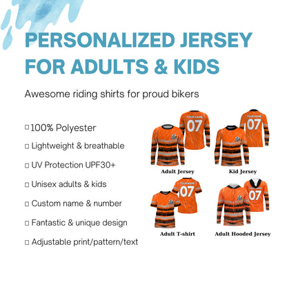 Custom motocross jersey orange tire track dirt bike UPF30+ kids men women motorcycle off-road NMS1032