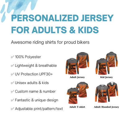 Kid&Adult custom orange Motocross jersey UV protective dirt bike MX racing Dirt More Ride More| NMS902
