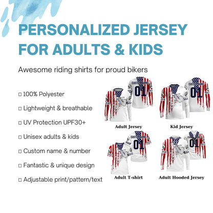 Custom logo dirtbike racing jersey UPF30+ adult kid Patriotic motocross off-road American riders NMS1012
