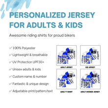 Load image into Gallery viewer, Customizable dirt bike jersey youth kid adult UPF30+ blue riding Motocross off-road extreme shirt PDT75