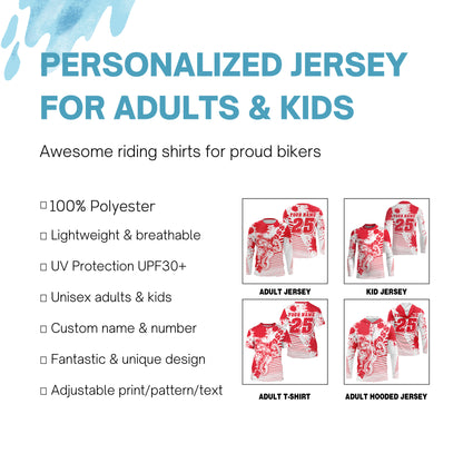 Kids men women jersey for MX custom UPF30+ red off-road Motocross racing shirt dirt bike racewear PDT107