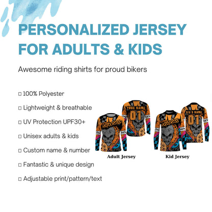 Custom Skull Motocross Jersey UPF30+ Youth&Adult Orange Dirt Bike MX Racing Off-road Long Sleeves NMS1258