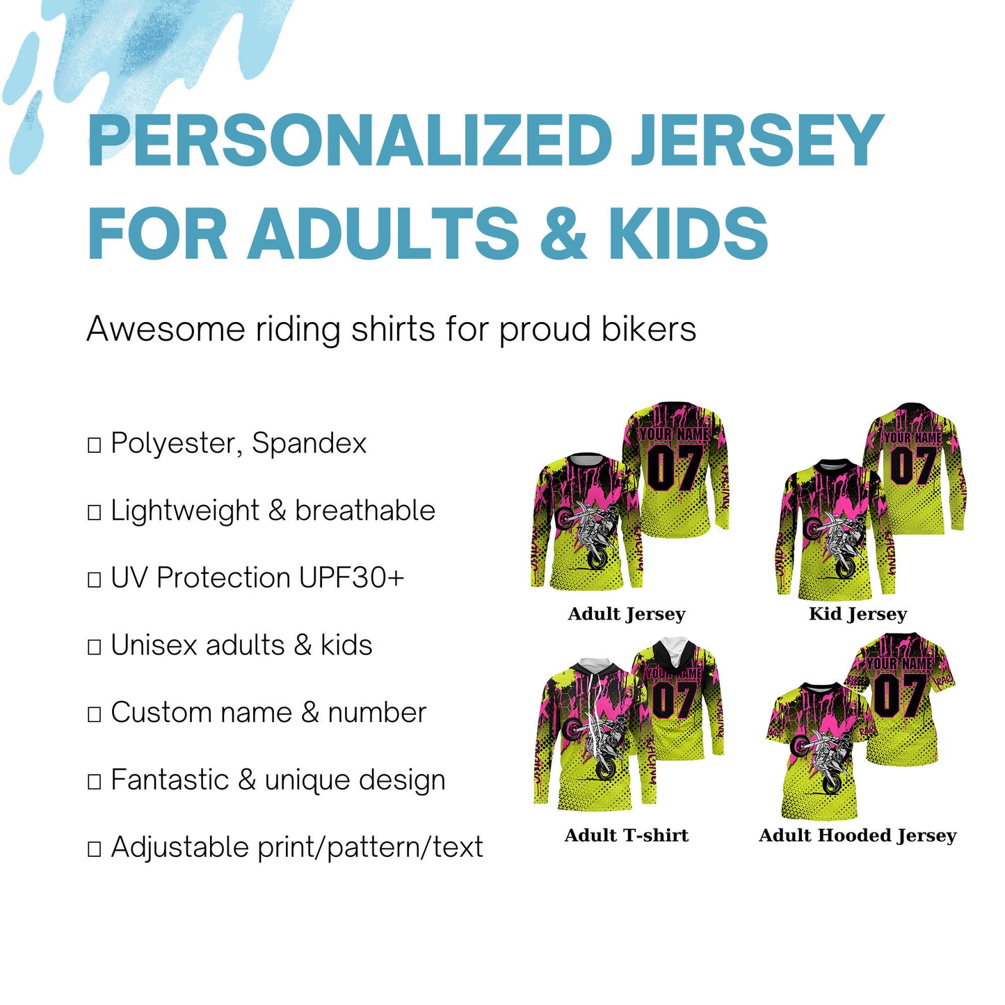 MX racing custom motocross jersey UPF30+ dirt bike off-road motorcycle mens womens youth racewear NMS963