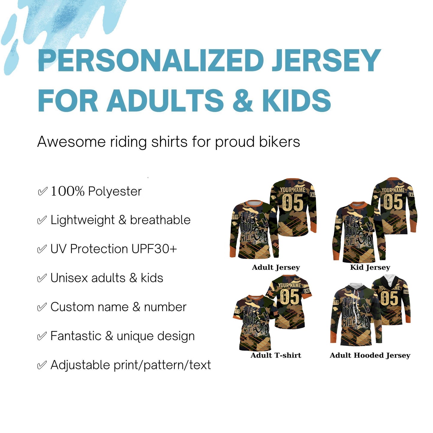 Love live ride Camo MTB downhill jersey UPF30+ adult kid mountain bike shirt Cycling clothes| SLC235