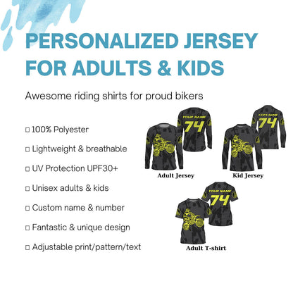 Custom number&name dirt bike racing jerseys black motocross youth men women UV offroad long sleeve PDT164