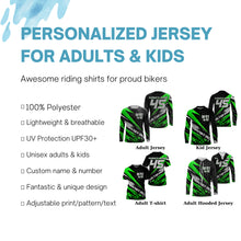 Load image into Gallery viewer, Customizable Motocross jersey for kid men women UPF30+ off-road dirt bike green MX racing shirt PDT109