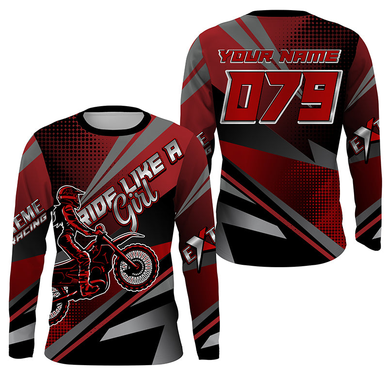 Youth adult dirt bike jersey custom Motocross racing UPF30+ red off-road shirt motorcycle extreme PDT308