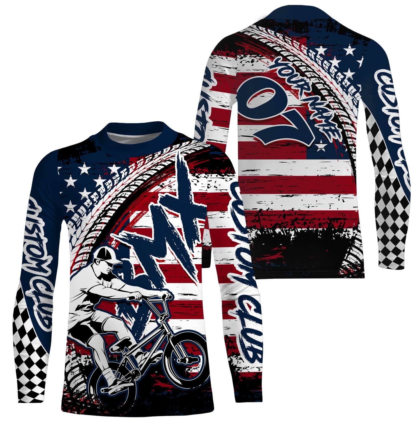 Personalized American adult kid BMX jersey UPF30+ Patriotic cycling shirt stunt riding racewear| SLC13