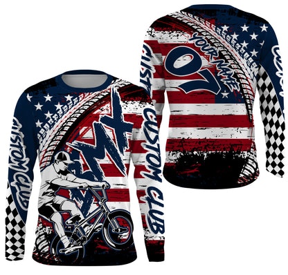 Personalized American adult kid BMX jersey UPF30+ Patriotic cycling shirt stunt riding racewear| SLC13