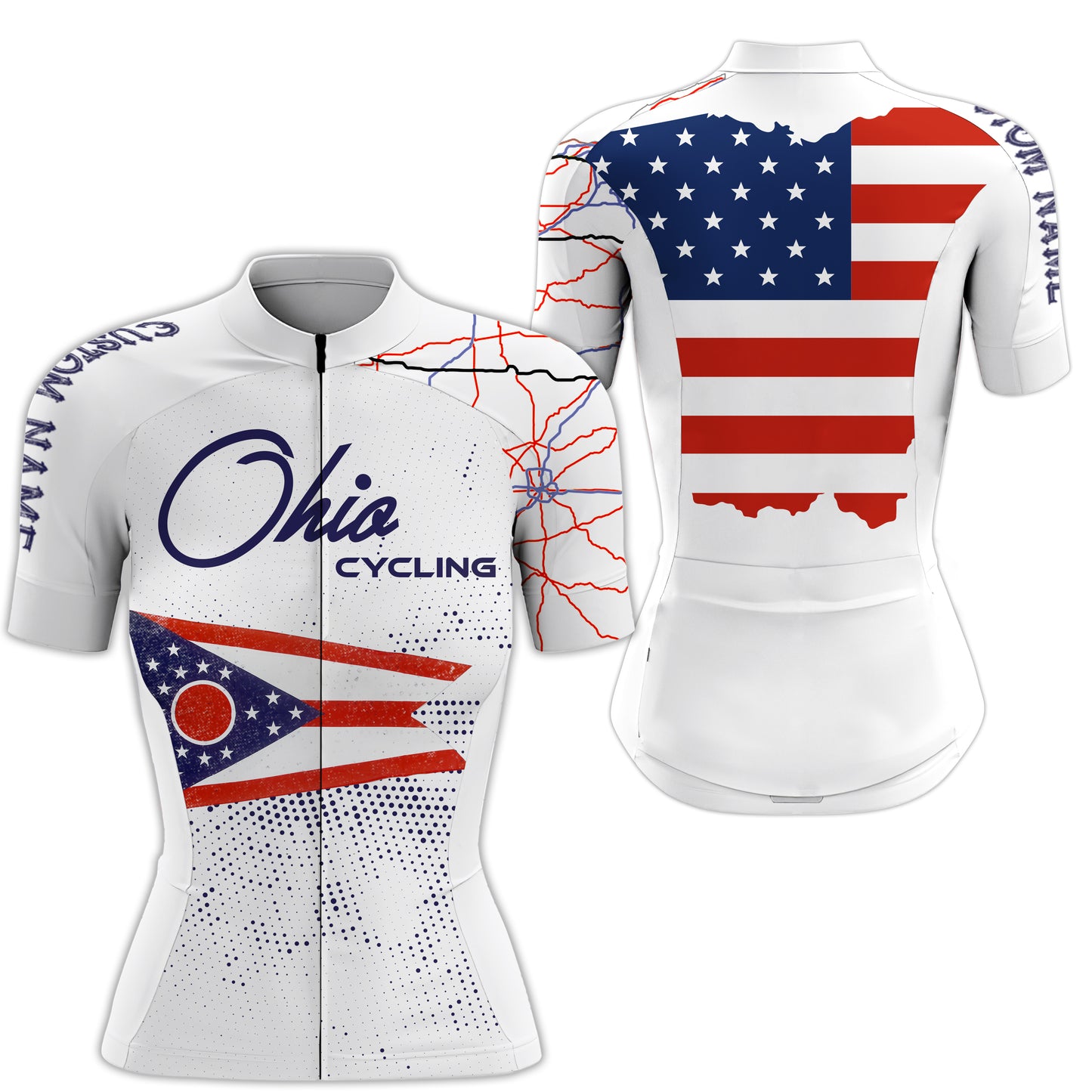 Ohio cycling jersey for Men Women UPF50+ custom Ohio bike shirts with 3-rear pockets & full zipper| SLC177