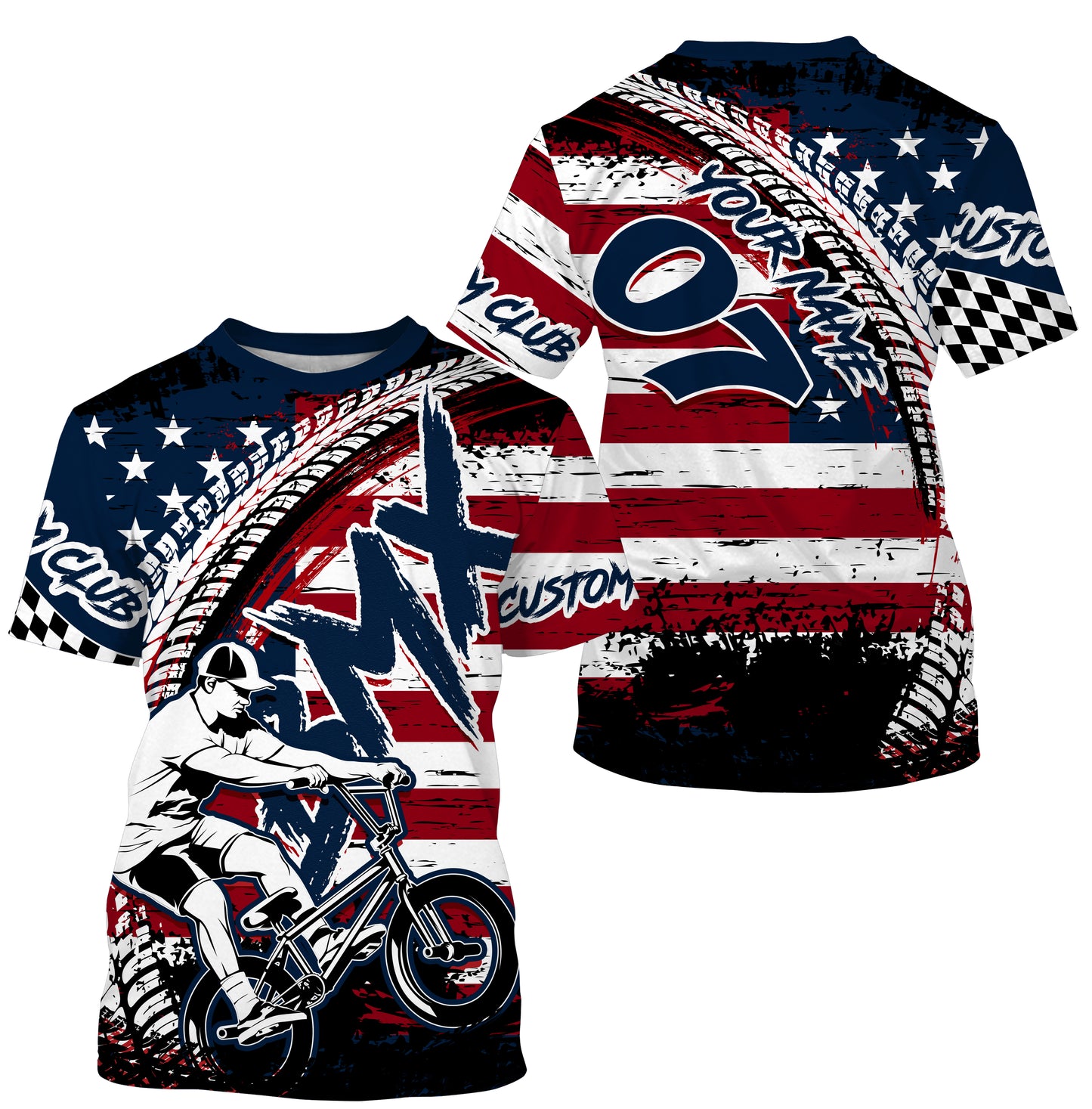 Personalized American adult kid BMX jersey UPF30+ Patriotic cycling shirt stunt riding racewear| SLC13