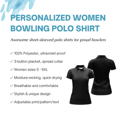 Bowling Polo Shirt for Women Custom Blue Bowling Jersey With Name Ladies Bowling Team League Shirt BDT95