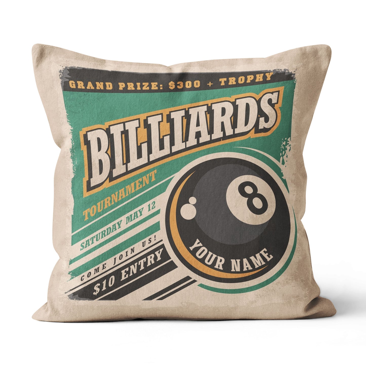 Personalized Retro Billiard Tournament Throw Pillow Gift For Pool Player VHM0840