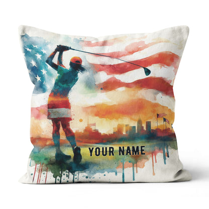 Watercolor American Flag Custom Pillow Personalized Patriot Golfer Gifts LDT1174