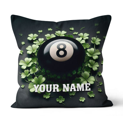 Funny 8 Ball Pool And Clovers Black Pillows Custom Name Billiard Pillows TDM0818